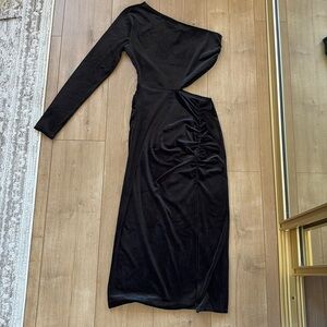 Velvet black midi dress